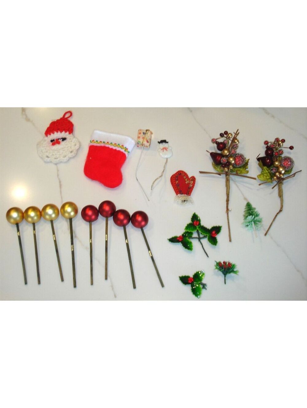 Vintage 70-90's Holiday Themed Floral Picks & Beaded Fruit Tree Sprays for Decor